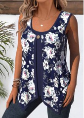 Navy Floral Print Sleeveless Tank Top and Camsiole | thumb picture 