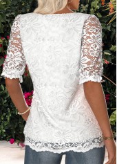 Beige Short Sleeve V Neck Blouse | thumb picture 