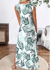 White Tropical Plants Print Maxi A Line Dress | thumb picture 