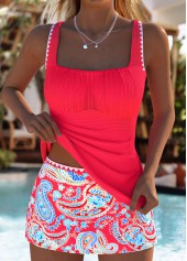 Mid Waisted Tribal Print Red Tankini Set | thumb picture 