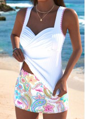 Mid Waisted Paisley Print White Tankini Set | thumb picture 