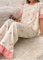 Pink Floral Print Short Sleeve Lounge Top and Pants | thumb picture 