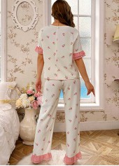 Pink Floral Print Short Sleeve Lounge Top and Pants | thumb picture 