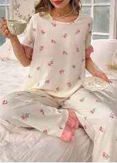 Pink Floral Print Short Sleeve Lounge Top and Pants | thumb picture 