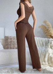 Dark Coffee Sleeveless V Neck Lounge Top and Pants | thumb picture 