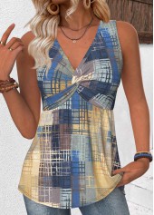 Multi Color Geometric Print Sleeveless V Neck Tank Top