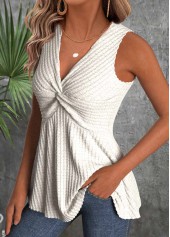 Beige Sleeveless V Neck Tank Top | thumb picture 