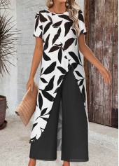 White Leaf Print Ankle Length Short Sleeve Top | thumb picture 