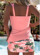 Mid Waisted Tropical Plants Print Dusty Pink Tankini Set | thumb picture 