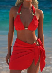 Low Waisted Tie Red Bikini Set