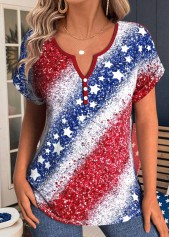 Blue American Flag Print Short Sleeve T Shirt