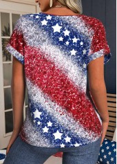 Blue American Flag Print Short Sleeve T Shirt