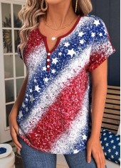 Blue American Flag Print Short Sleeve T Shirt