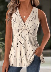 Light Coffee Polka Dot Sleeveless V Neck Tank Top