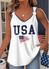White American Flag Print Strappy V Neck Tank Top