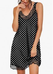 Black Polka Dot Sleeveless V Neck Nightdress