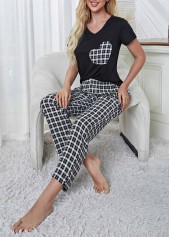 Black Plaid Short Sleeve Lounge Top and Pants