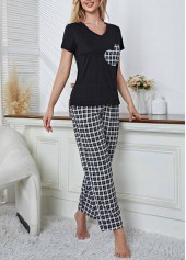 Black Plaid Short Sleeve Lounge Top and Pants | thumb picture 