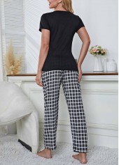 Black Plaid Short Sleeve Lounge Top and Pants | thumb picture 