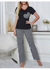 Black Plaid Short Sleeve Lounge Top and Pants | thumb picture 