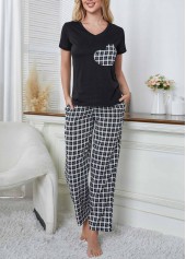 Black Plaid Short Sleeve Lounge Top and Pants | thumb picture 