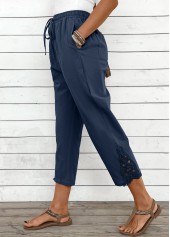 Navy Straight Leg Elastic Waist Mid Waisted Pants