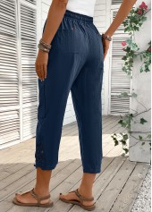 Navy Straight Leg Elastic Waist Mid Waisted Pants | thumb picture 