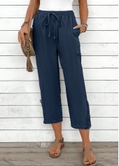 Navy Straight Leg Elastic Waist Mid Waisted Pants | thumb picture 