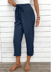 Navy Straight Leg Elastic Waist Mid Waisted Pants | thumb picture 