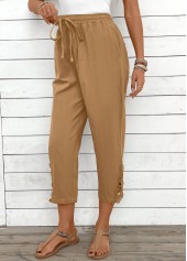 Light Camel Straight Leg Elastic Waist High Waisted Pants | thumb picture 
