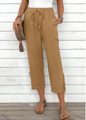 Light Camel Straight Leg Elastic Waist High Waisted Pants | thumb picture 