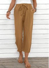 Light Camel Straight Leg Elastic Waist High Waisted Pants | thumb picture 