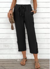 Black Straight Leg Elastic Waist High Waisted Pants | thumb picture 