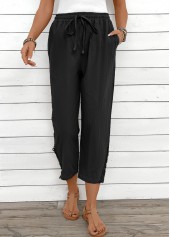 Black Straight Leg Elastic Waist High Waisted Pants | thumb picture 