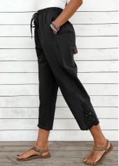 Black Straight Leg Elastic Waist High Waisted Pants