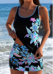 Mid Waisted Random Floral Print Black Tankini Set | thumb picture 