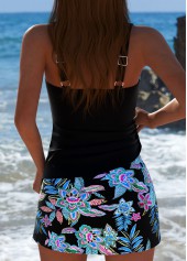 Mid Waisted Random Floral Print Black Tankini Set | thumb picture 