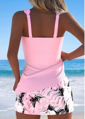 Mid Waisted Feathers Print Light Pink Tankini Set | thumb picture 