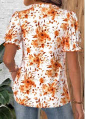 Orange Tummy Coverage Floral Print Short Sleeve Blouse | thumb picture 