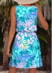 Multi Color Floral Print Short Sleeveless Round Neck Dress | thumb picture 