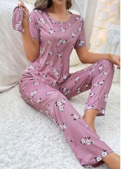 Dark Reddish Purple Floral Print Lounge Top and Pants