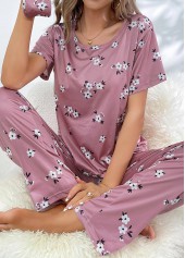 Dark Reddish Purple Floral Print Lounge Top and Pants | thumb picture 