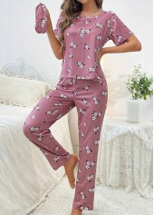 Dark Reddish Purple Floral Print Lounge Top and Pants | thumb picture 