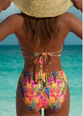 Mid Waisted Tropical Plants Print Pink Bikini Set | thumb picture 
