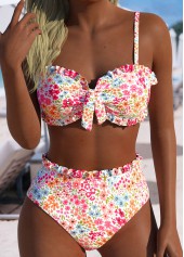 Mid Waisted Ditsy Floral Print Pink Bikini Set | thumb picture 