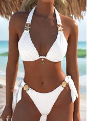 Low Waisted Tie White Bikini Set