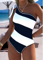 Striped Black High Elasticity One Piece Swimwear