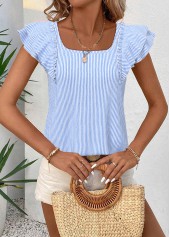 Blue Striped Short Sleeve Square Neck T Shirt | thumb picture 