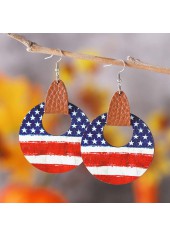 American Flag Red Round Wood Earrings