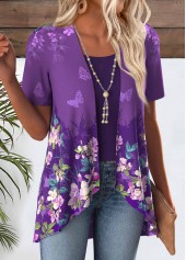 Purple Ombre Short Sleeve Fake Two Piece Twinset | thumb picture 